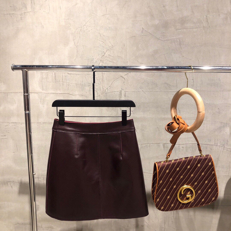 Women High Waisted Leather Mini Skirt Wrap with Gold Buttons