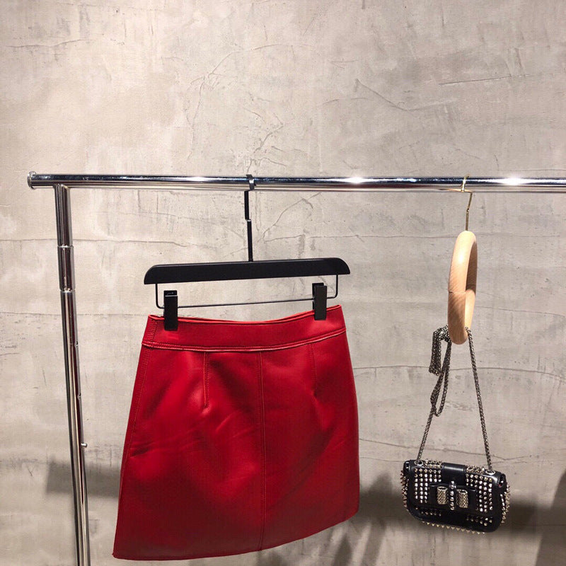 Women High Waisted Leather Mini Skirt Wrap with Gold Buttons