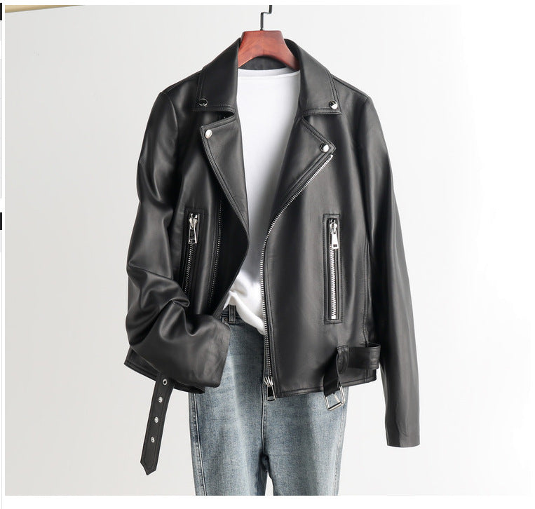 Women Black Leather Jacket Genuine Sheepskin Moto Bomber