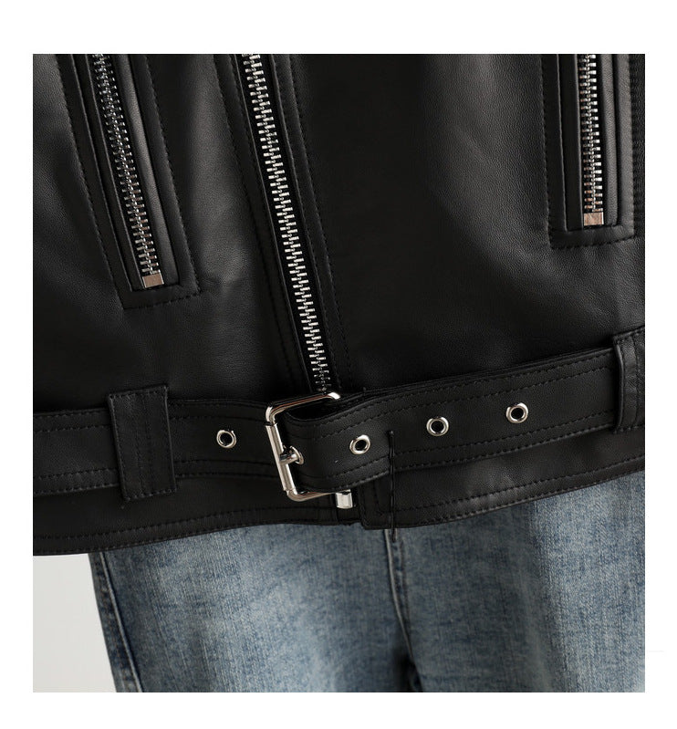 Women Black Leather Jacket Genuine Sheepskin Moto Bomber