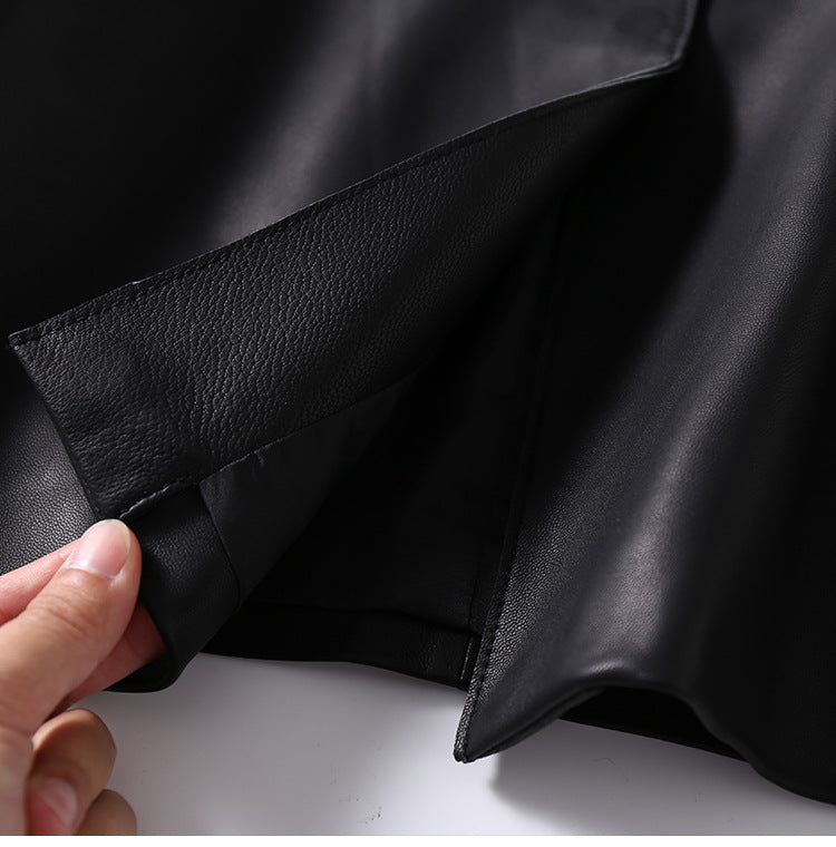 Round Neck Cropped Moto Style Women Leather Jacket