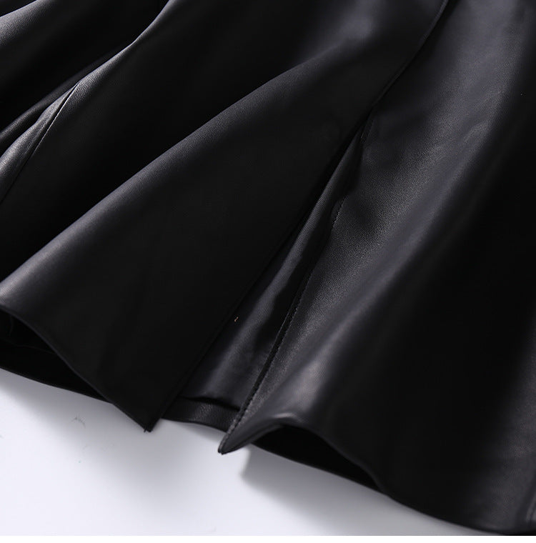 Round Neck Cropped Moto Style Women Leather Jacket