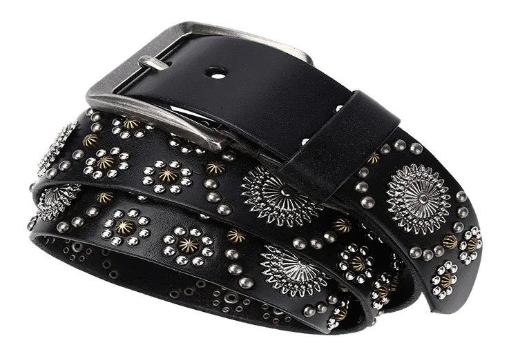 Punk Leather Belt with Rivets Studded Biker Belt