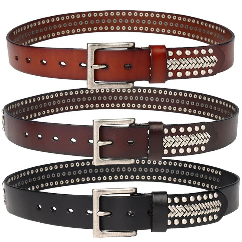 Men’s Studded Punk Leather Belt with Rivet Detailing
