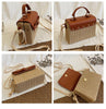Small Summer Straw Handbag with Leather Flap & Rope Shoulder Strap