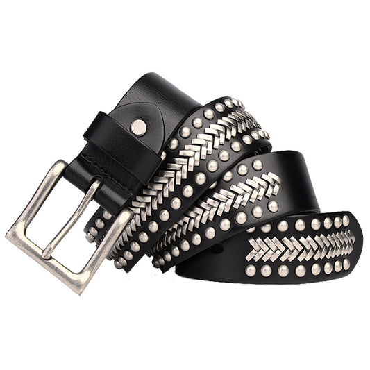 Men’s Studded Punk Leather Belt with Rivet Detailing