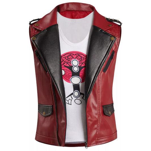 Genuine Leather Red Punk Studded Vest