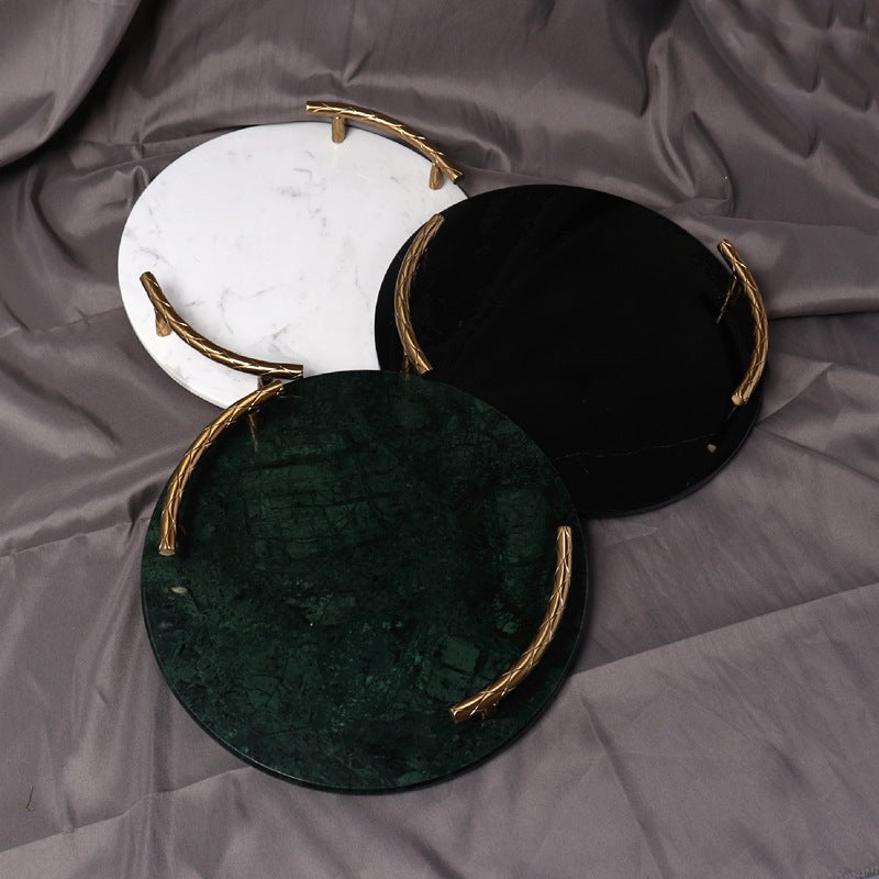 Round Marble Tray with Golden Handles Serving & Vanity Tray