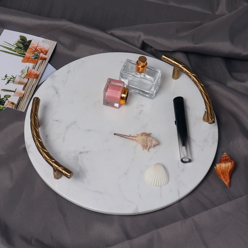 Round Marble Tray with Golden Handles Serving & Vanity Tray