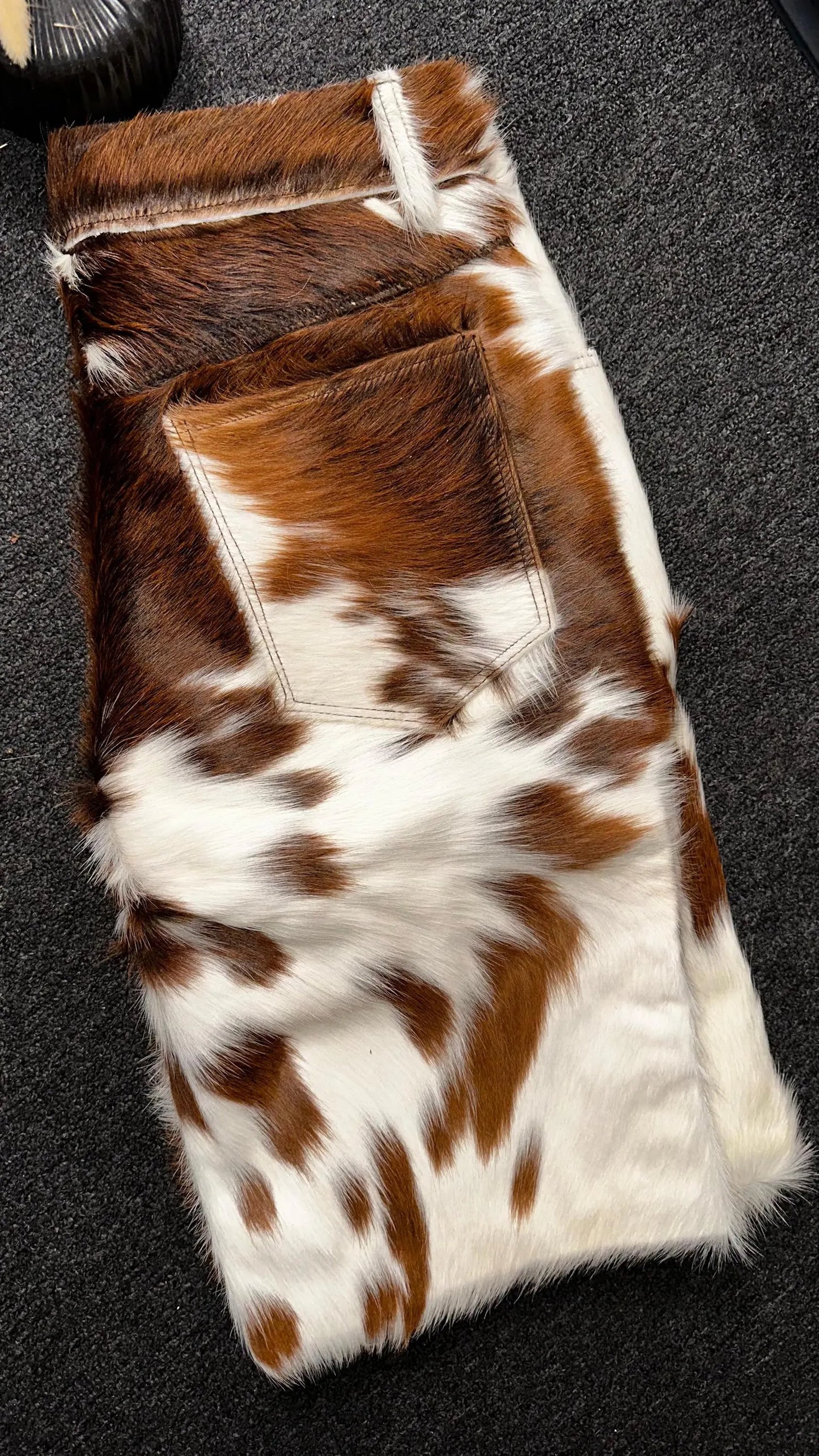 men cowhide shorts brown white
