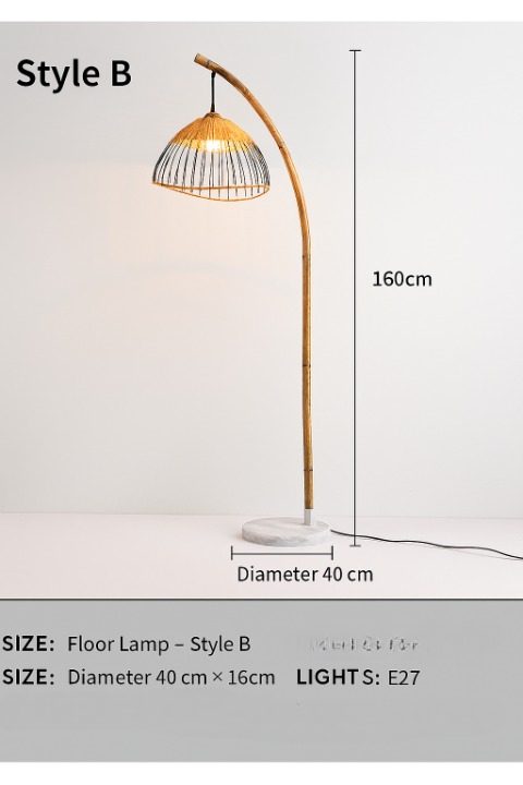 Modern Boho Bamboo Floor Lamp Handmade Rattan