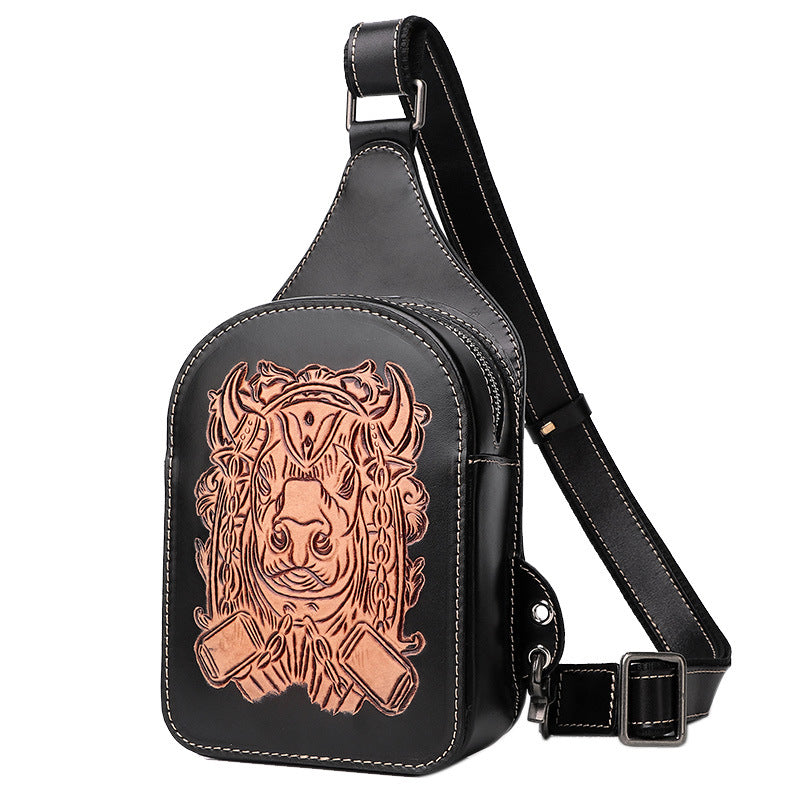 Hand Carved Leather Chest Bag for Men