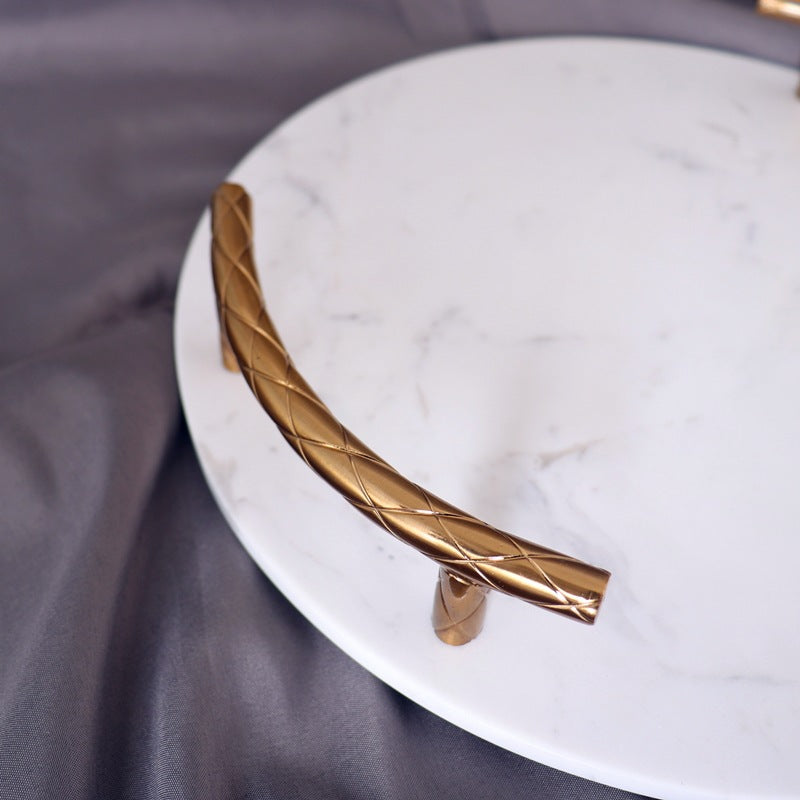Round Marble Tray with Golden Handles Serving & Vanity Tray