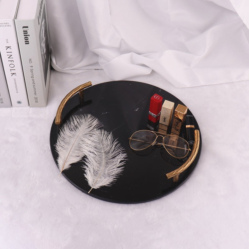 Round Marble Tray with Golden Handles Serving & Vanity Tray