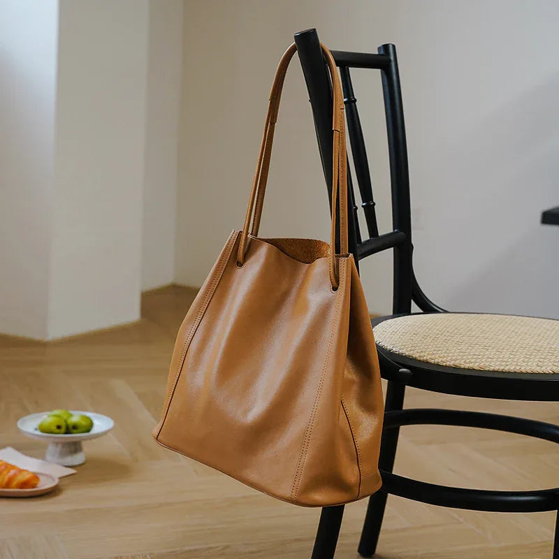 Vintage Women Leather Tote Bag Bucket Purse