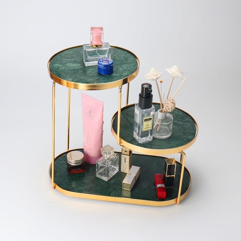 Natural Marble Three-Layer Gold Frame Cosmetic Storage Rack