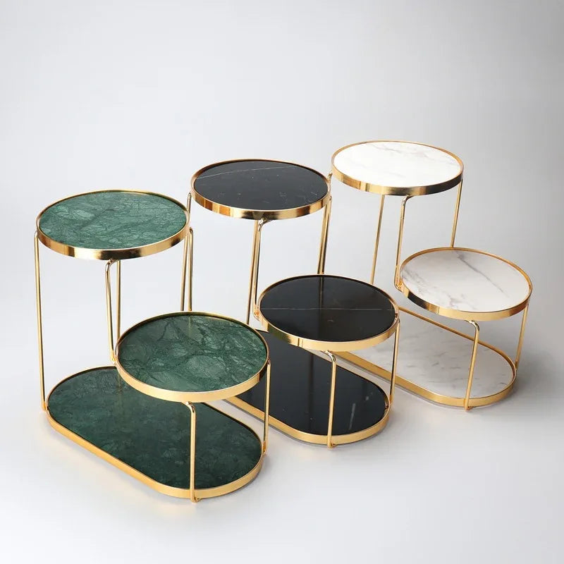 Natural Marble Three-Layer Gold Frame Cosmetic Storage Rack
