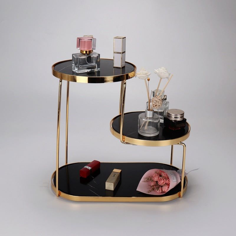 Natural Marble Three-Layer Gold Frame Cosmetic Storage Rack