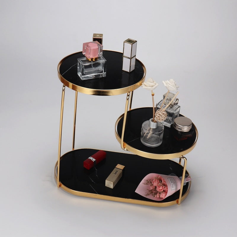 Natural Marble Three-Layer Gold Frame Cosmetic Storage Rack