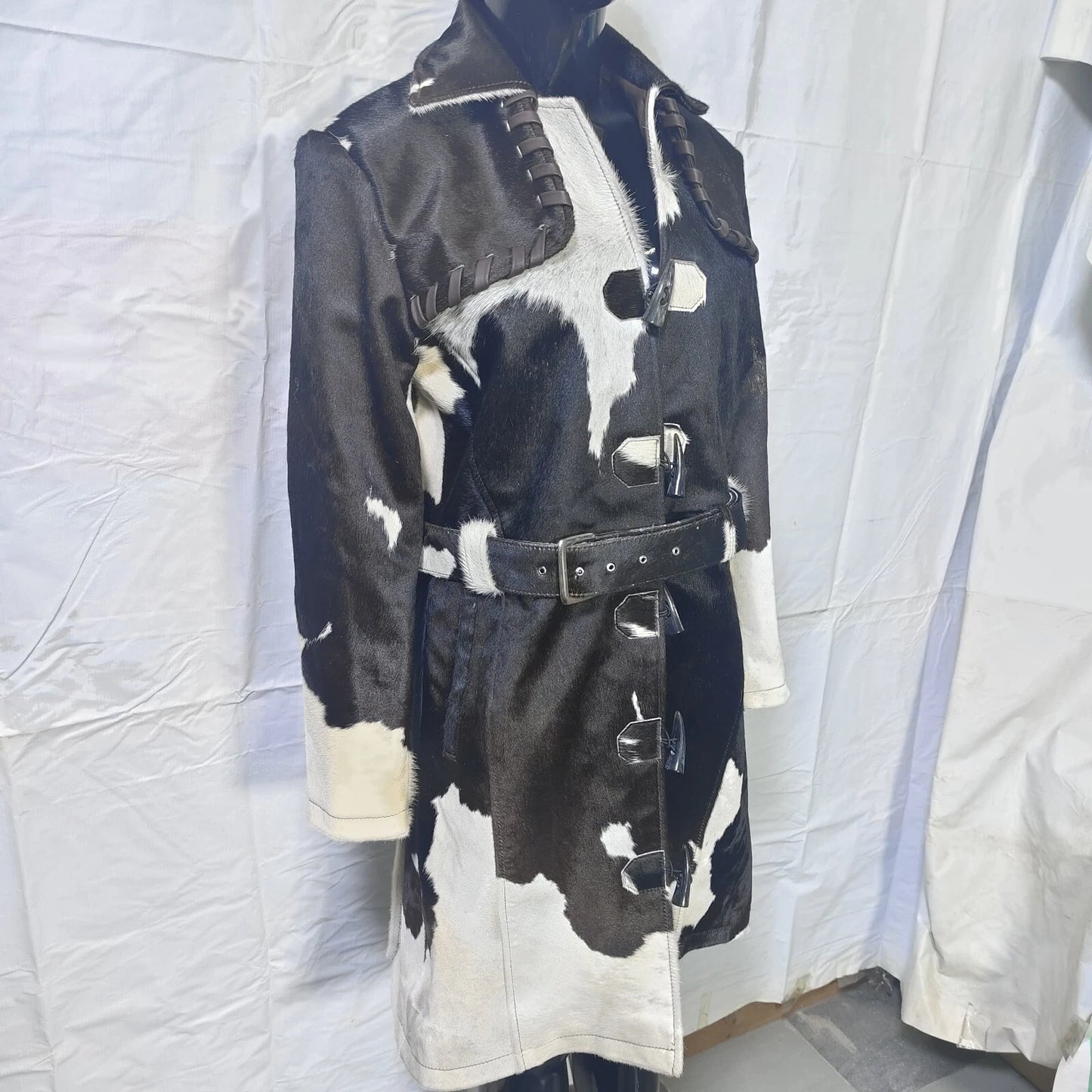 black white women cowhide trench coat