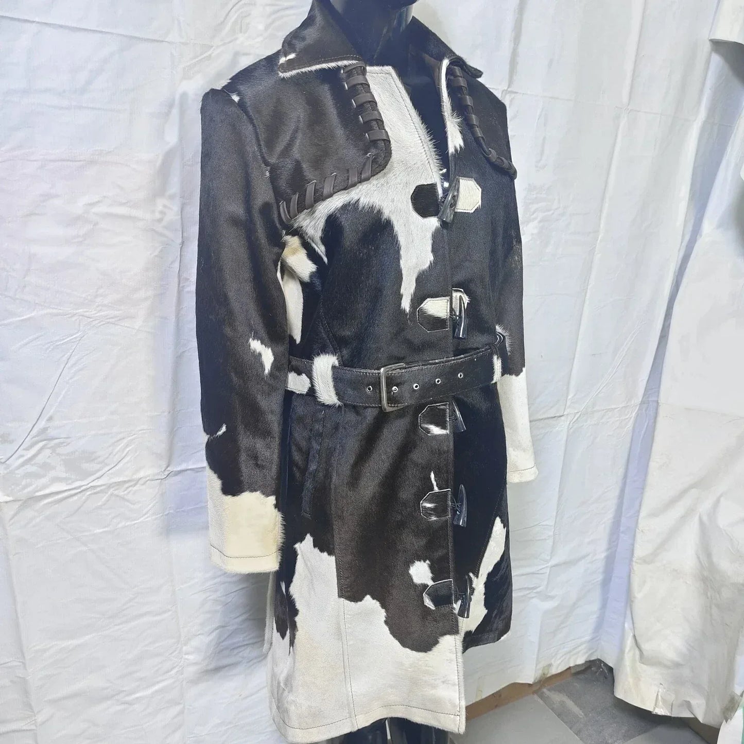 black white women cowhide trench coat