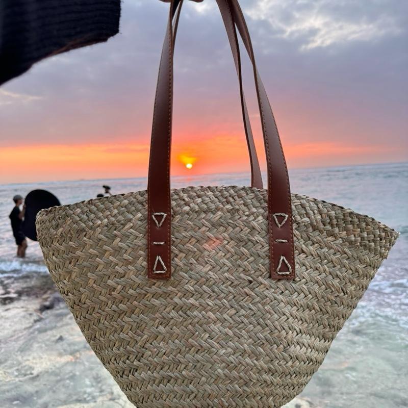 Woven Mendong Rattan Bag Beach Tote with Drawstring