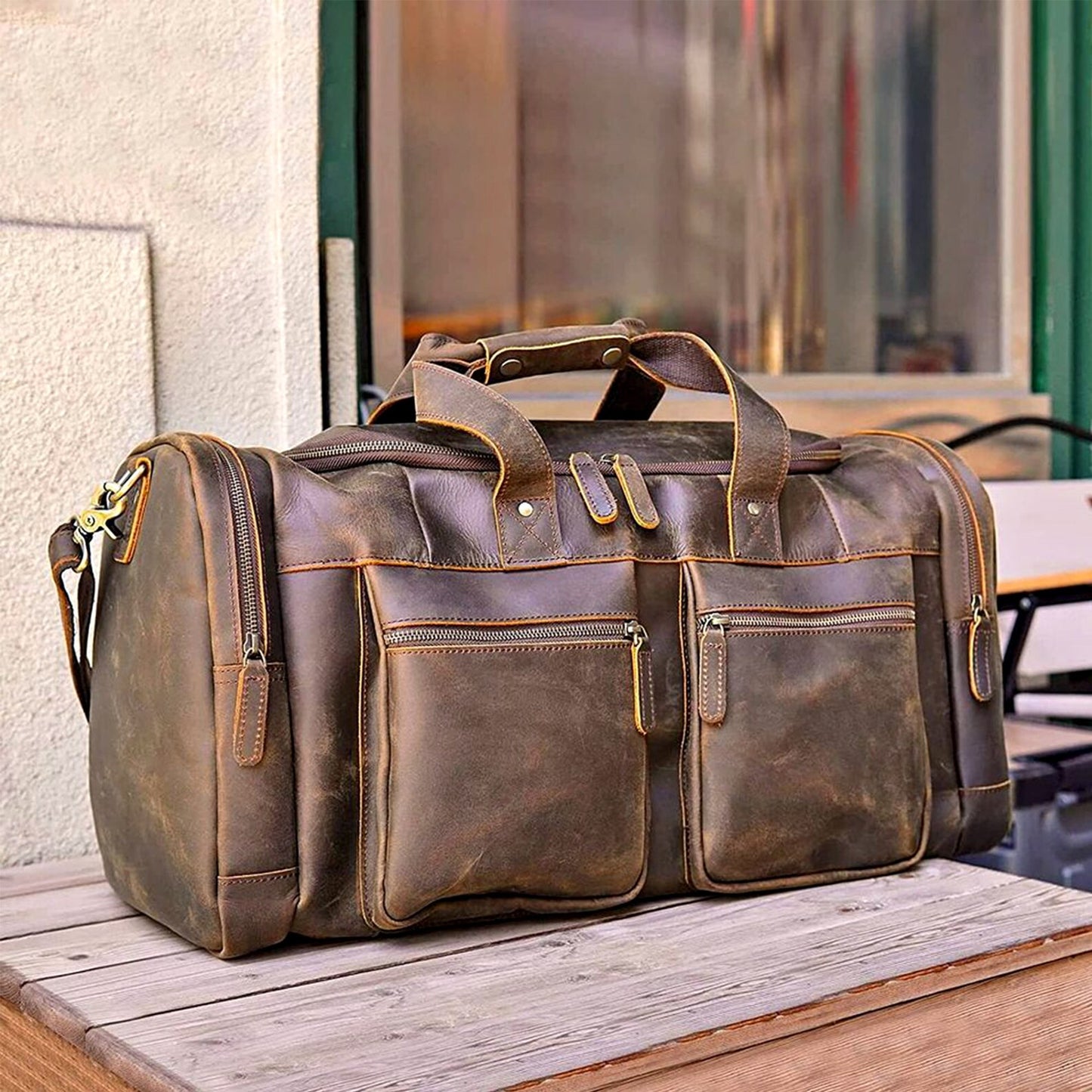 Genuine Leather Travel Duffel Bag