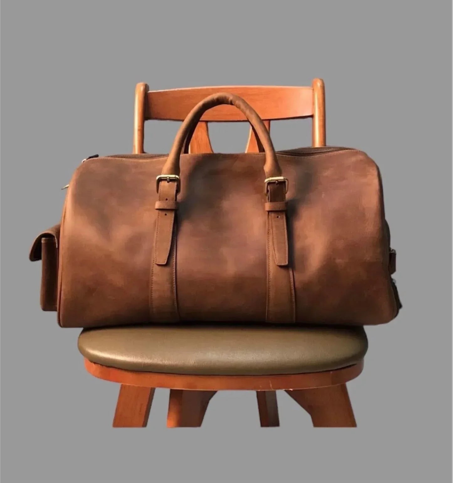 brown leather overnight bag Rustic Brown