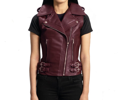 Burgundy Leather Vest for Women