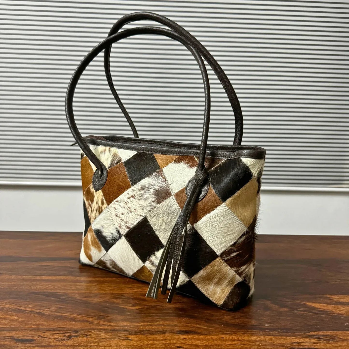 Cowhide Fur Tote Bag Patchwork Pattern