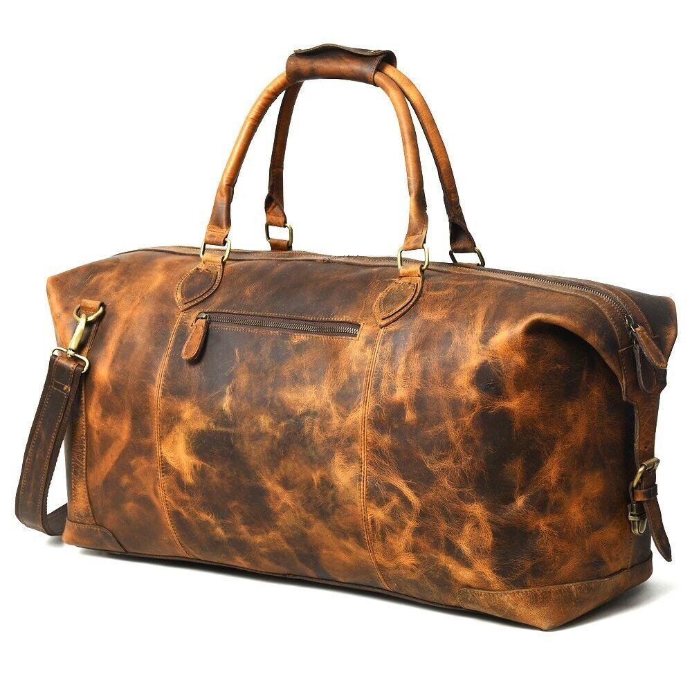 Large Brown Leather Duffle Bag Carry On Travel Weekender