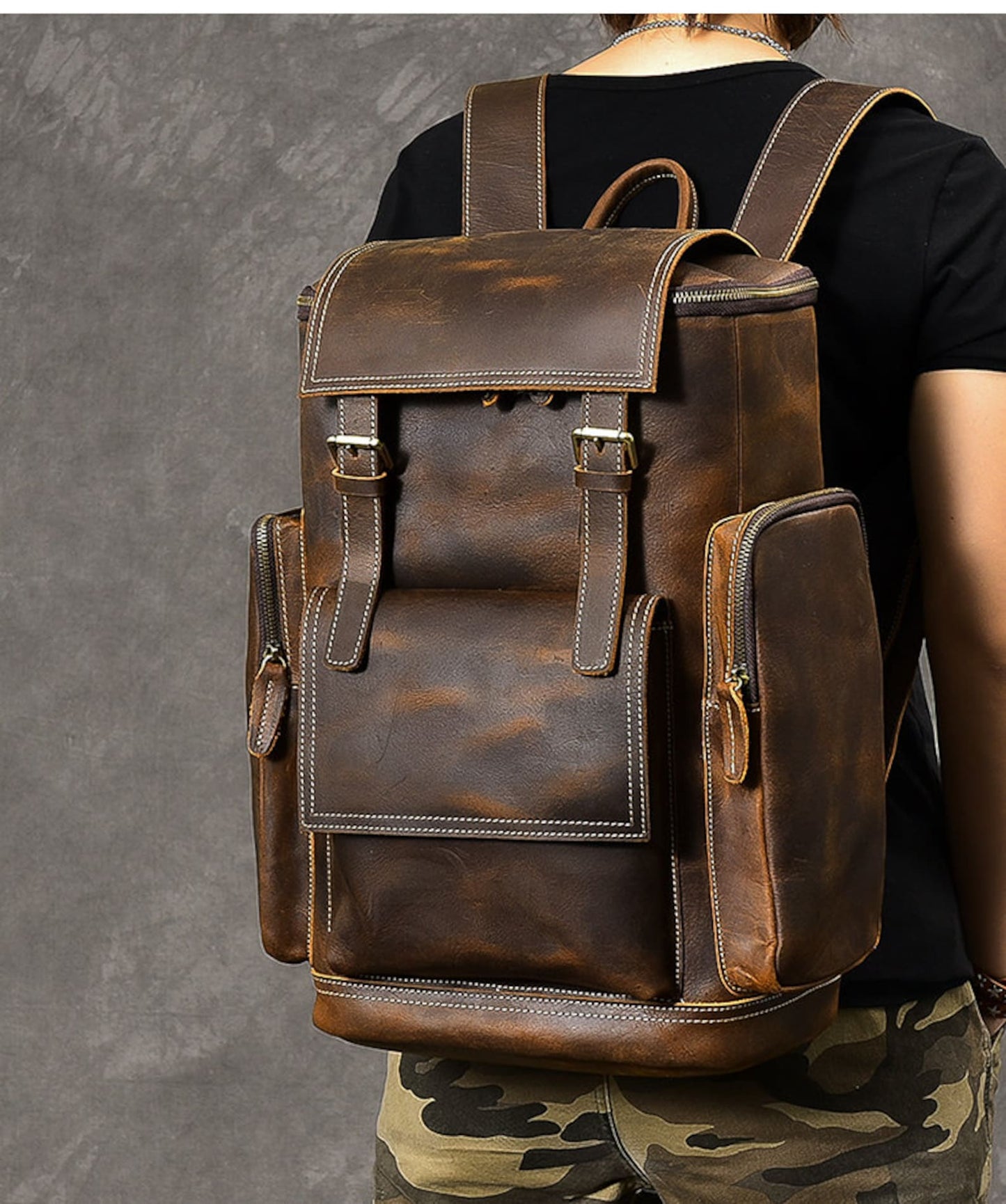 Large Leather Brown Backpack
