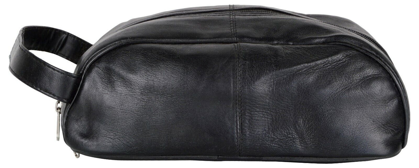 Mens toiletry leather bag with zipper case