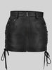 Real Leather Women Mini Skirt Side Lace Up