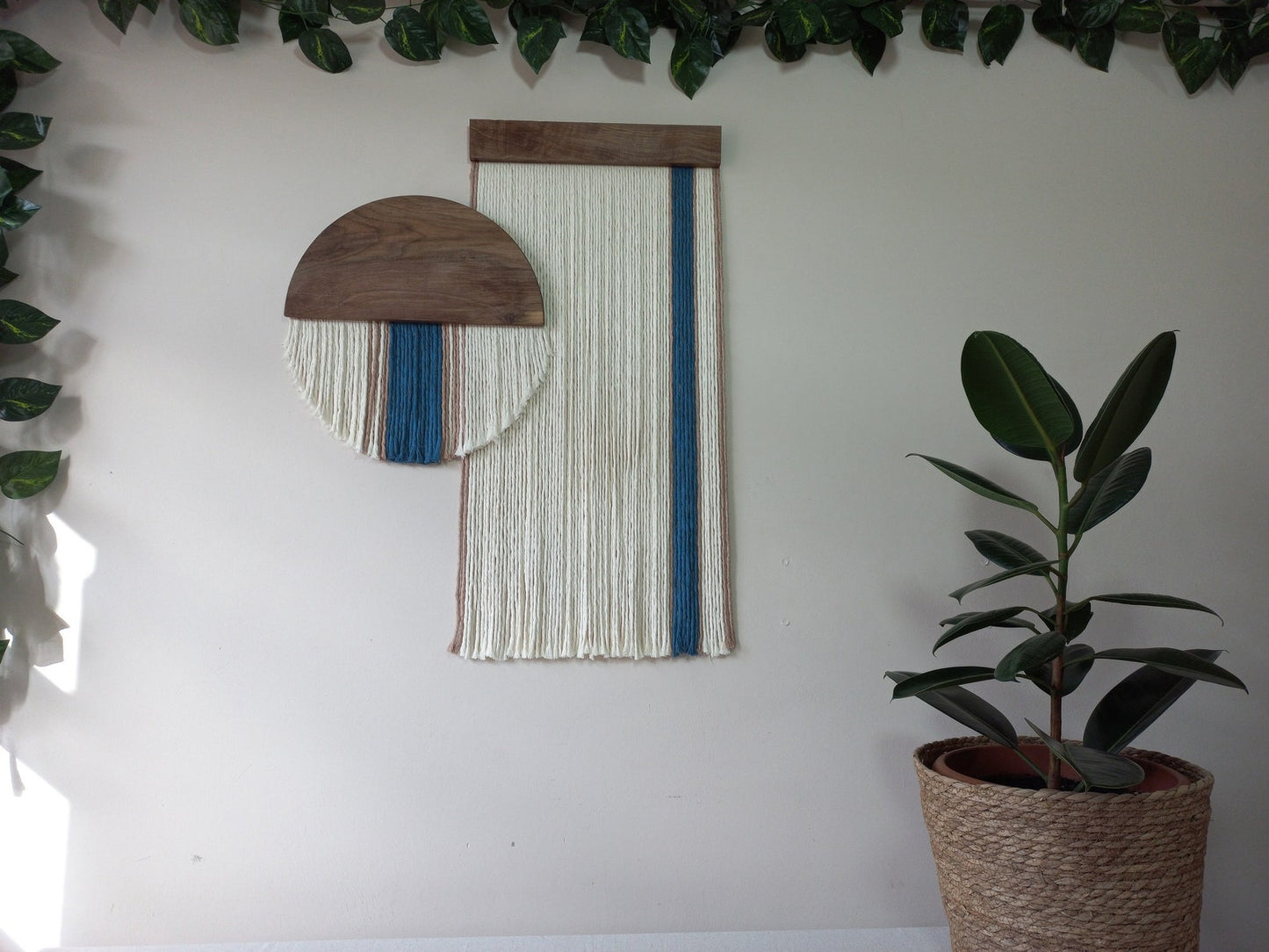 Half Moon Blue Macrame Yarn Wall Hanging