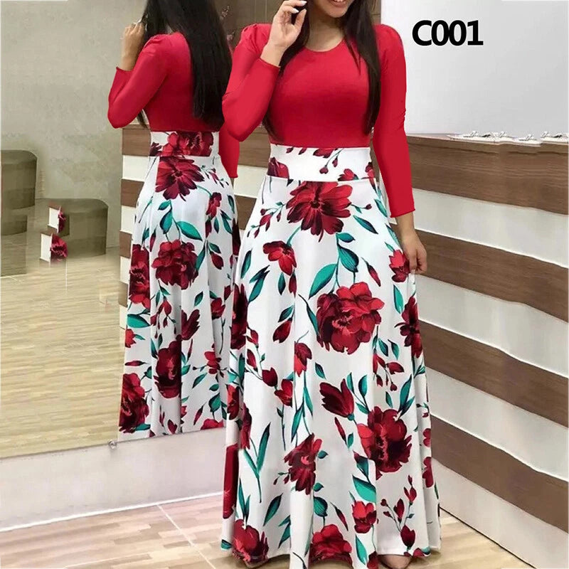 Boho Floral Long Sleeve Maxi Dress for Women