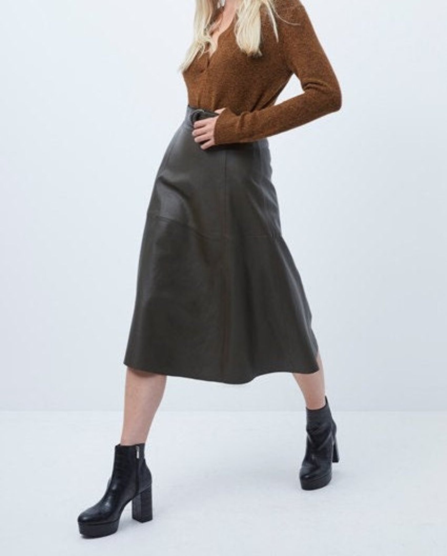 Genuine Leather Long Skirt Outfit