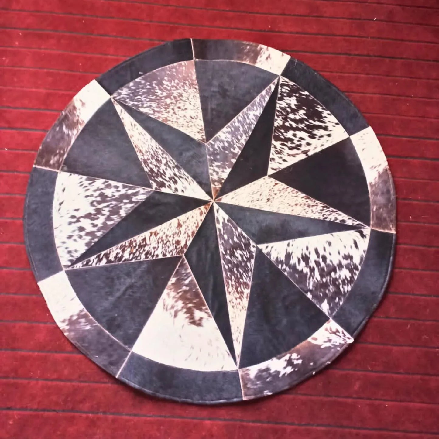Real Cow Skin Patchwork Rug Round Style 2