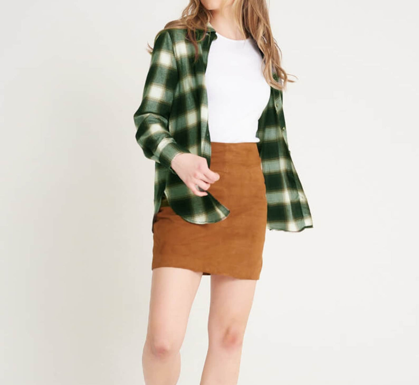 Women Tan Real Suede Leather Mini Skirt