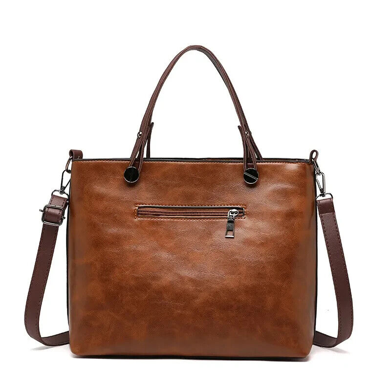 Womens Real Leather Tote Handbag Multi Pockets