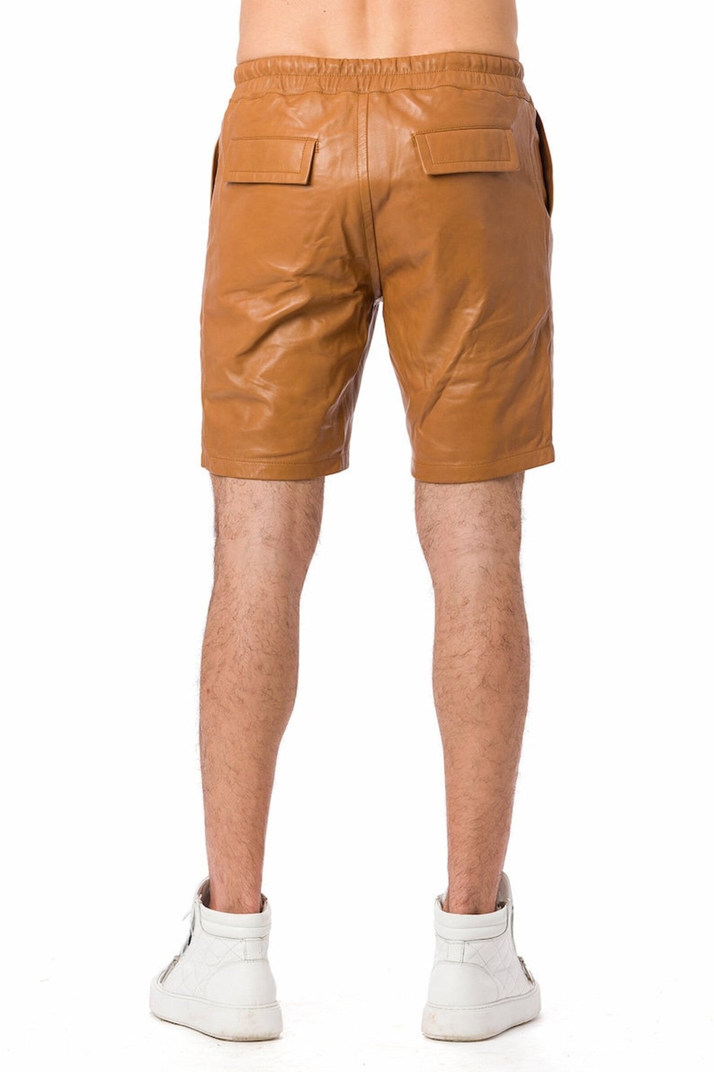 Men Leather Brown Casual Streetwear Shorts