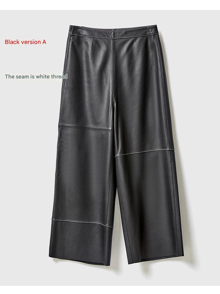 High Rise Leather Elephant Style Pants Straight Leg Midi Culotte