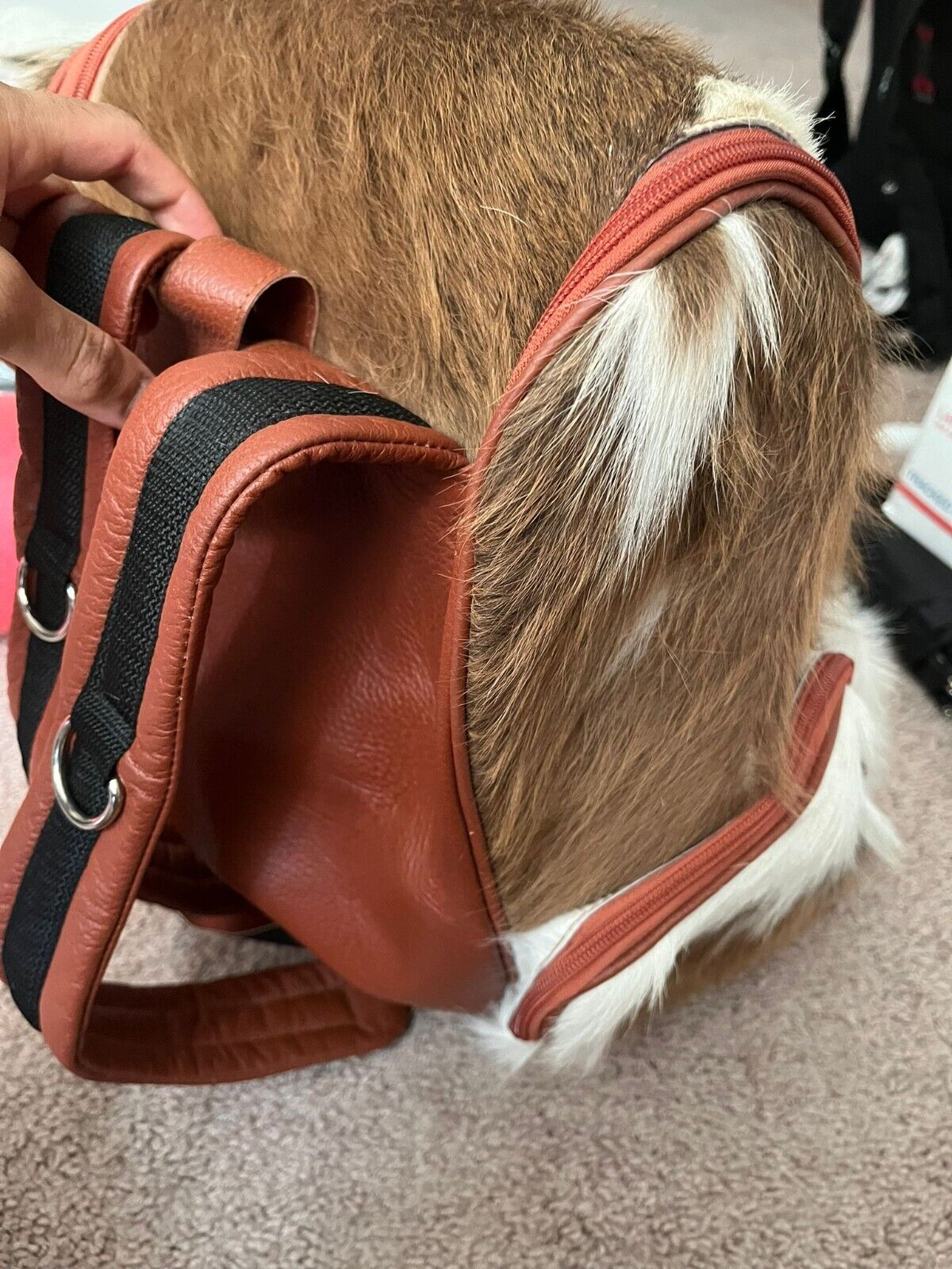 Trendsetting cow fur backpack with a luxurious feel, ideal for trendsetters seeking a unique and fashion-forward accessory.