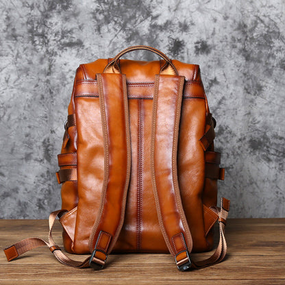 Real Cowhide Leather Men Backpack Rucksack Bag