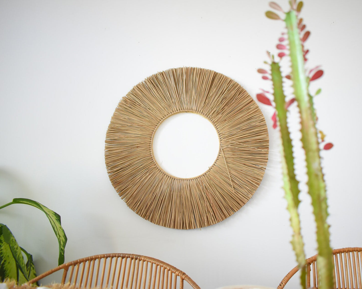 Accent Raffia Seagrass Round Mirror Frame