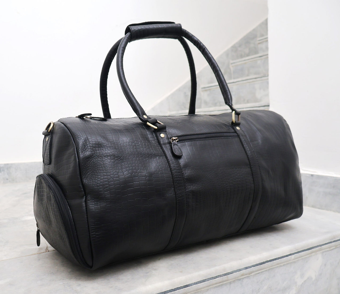 Leather Duffle Bag with Shoe Compartment for Travel & Overnight Use