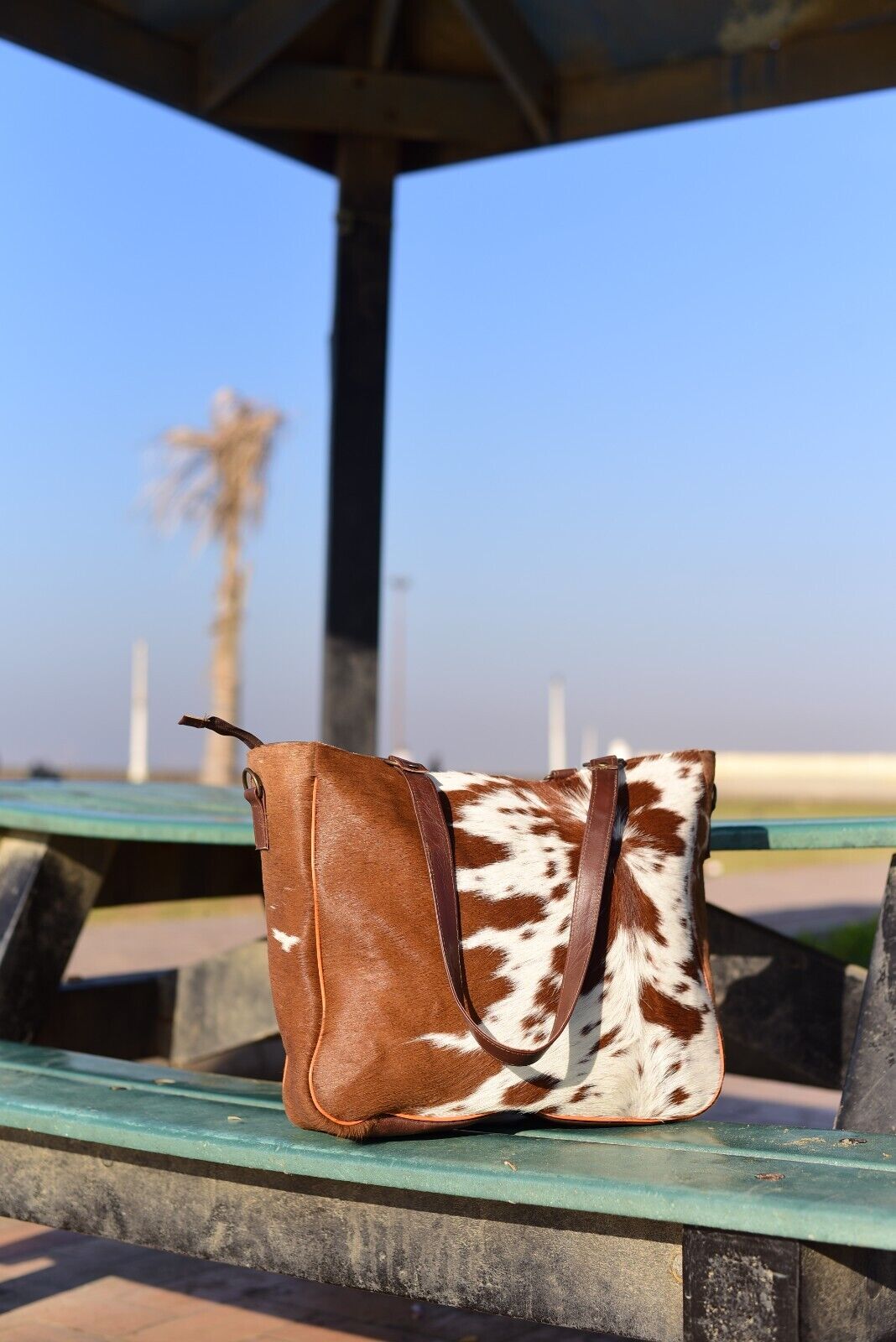 Natural Brown White Cow Hide Shoulder Bag