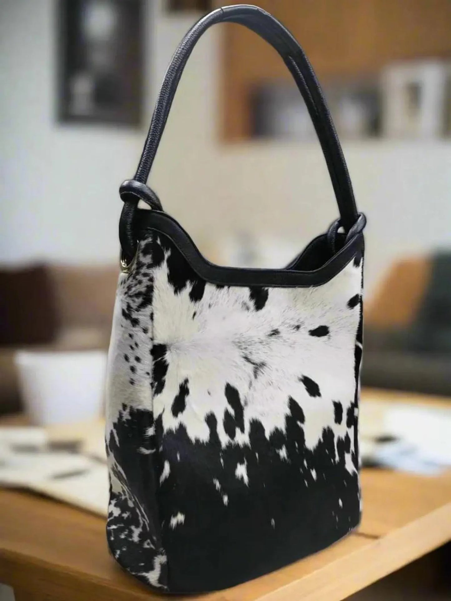 Western Cowhide Tote Bag in Black and White