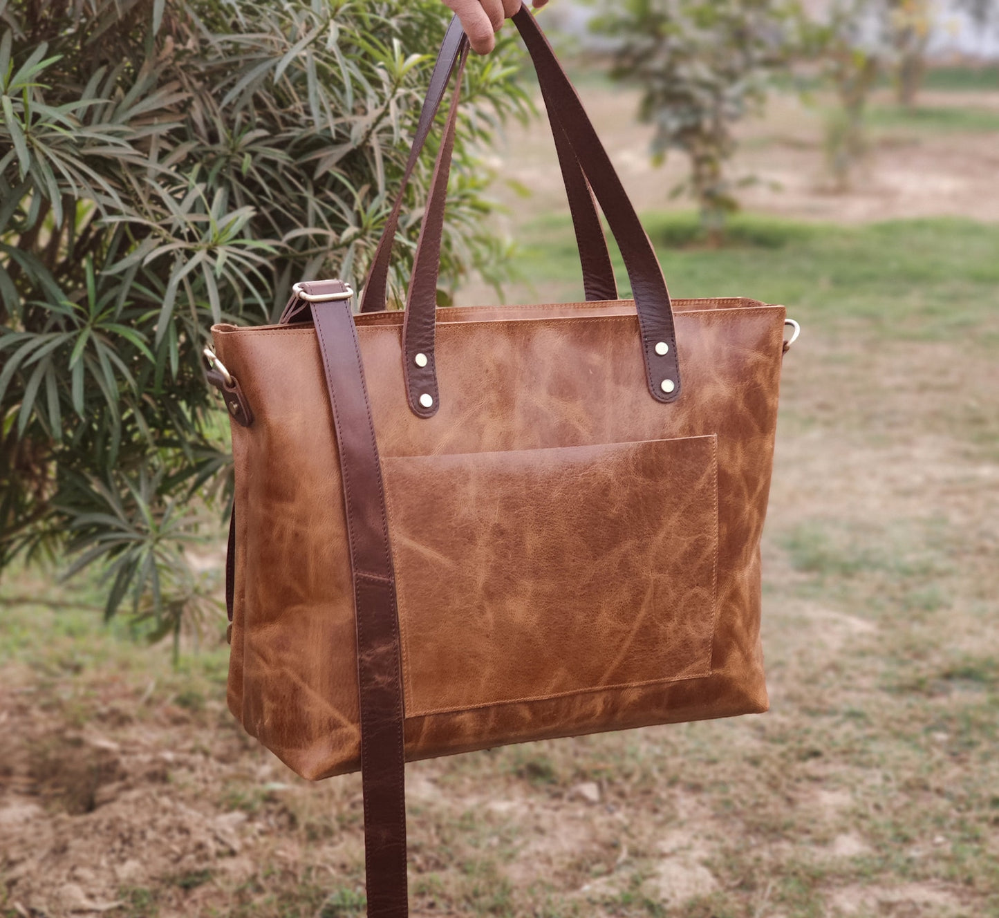 Real Leather Brown Tote Bag