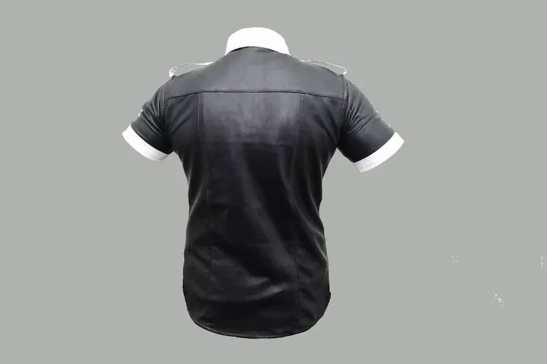 men's leather short sleeve shirt